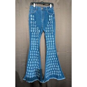 Purple Candy Women's Large Cutouts Fringe Flares Denim Distressed Stretch Jeans